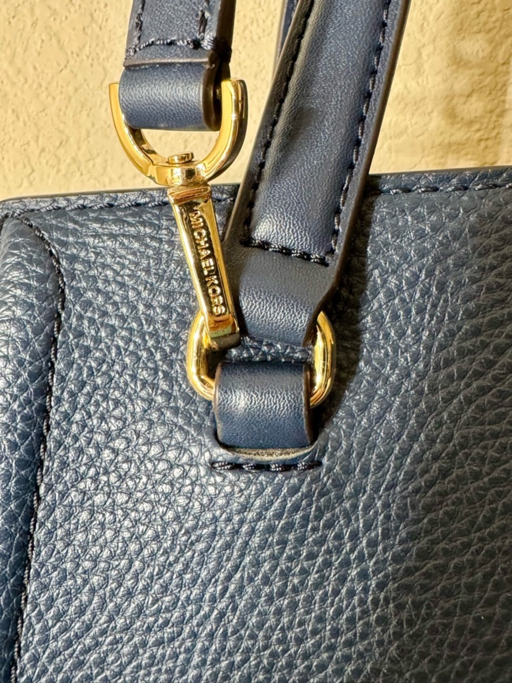 Michael Kors Freya Navy Blue Pebbled Leather Satchel with Detachable Strap - Picture 8 of 12